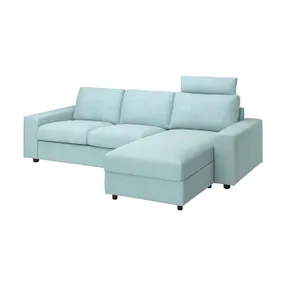 IKEA VIMLE ВИМЛЕ, 3-местный диван с козеткой, с широкими подлокотниками с подголовником / Саксемара светло-голубой 594.014.73 фото