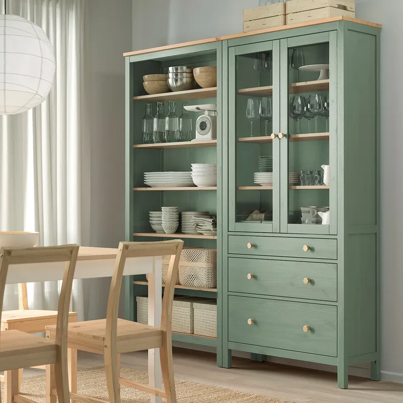 IKEA HEMNES, Комбинация стеллажей с дверями/стойками, серо-зеленое/светло-коричневое пятно, 180x197 см 196.023.41 фото №2