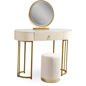 Туалетный столик с пуфом MEBEL ELITE ASHLEY, бежевый / золотой фото