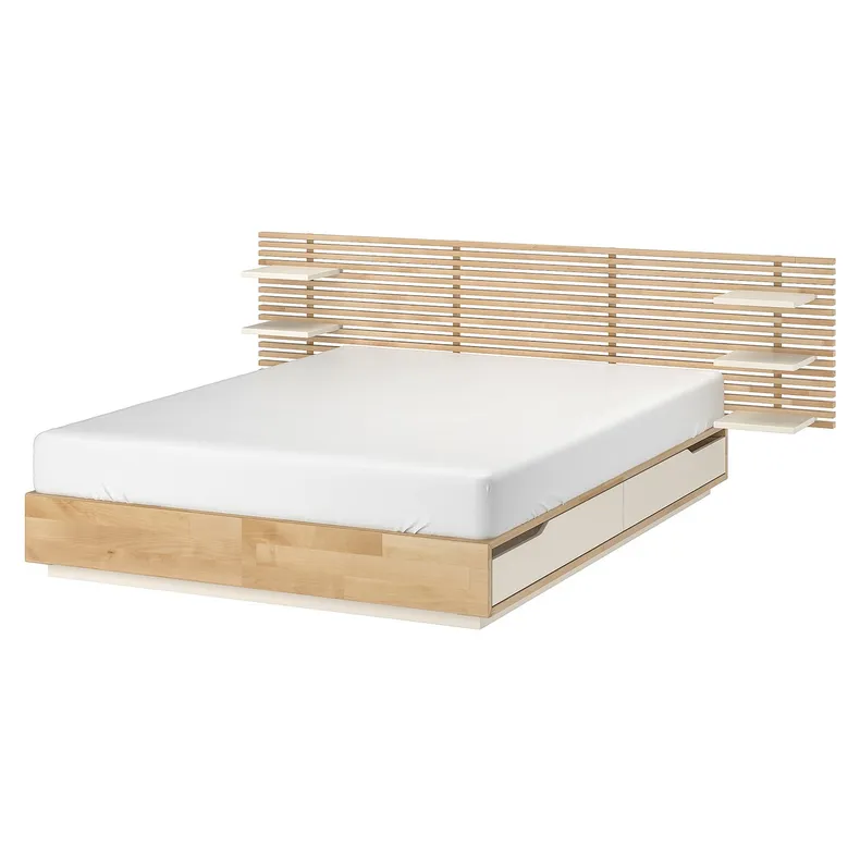 IKEA MANDAL МЭНДАЛЬ, каркас кровати с изголовьем, берёза / белый, 140x202 см 090.949.47 фото №1