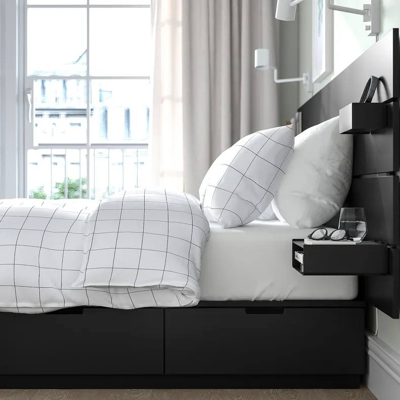 IKEA NORDLI НОРДЛИ, кровать с отд д / хранения и матрасом, с жестким изголовьем из антрацита / акрехамна, 140x200 см 195.417.91 фото №5