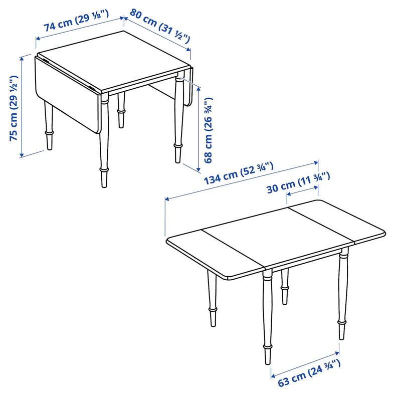 IKEA DANDERYD ДАНДЭРЮД, стол c откидными полами, сосна / черный, 74 / 134x80 см 505.161.19 фото №5