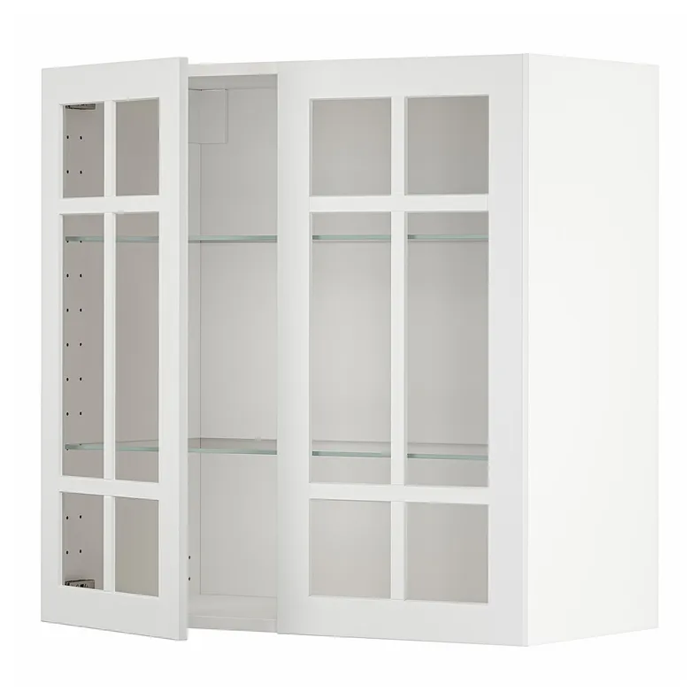 IKEA METOD МЕТОД, навесной шкаф / полки / 2стеклян двери, белый / Стенсунд белый, 80x80 см 594.595.05 фото №1