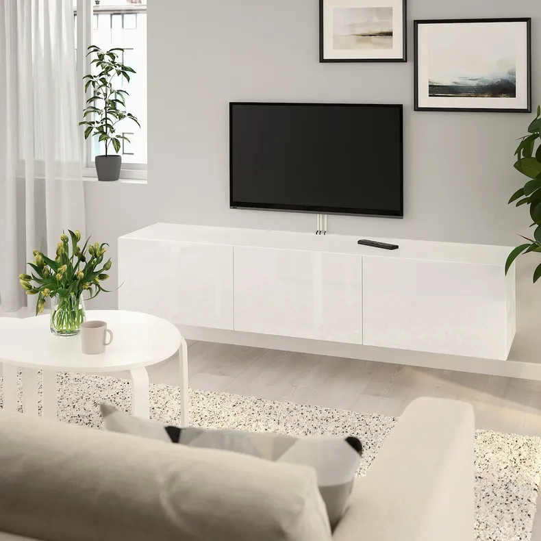 IKEA BESTÅ БЕСТО, тумба для телевізора з дверцятами, білий / СЕЛСВІКЕН глянцевий / білий, 180x42x38 см 193.307.03 фото №5