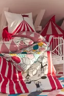 IKEA BUSENKEL БУСЕНКЕЛЬ, підковдра та наволочка, орнамент цирк червоний / білий, 150x200 / 50x60 см 605.178.25 фото thumb №7