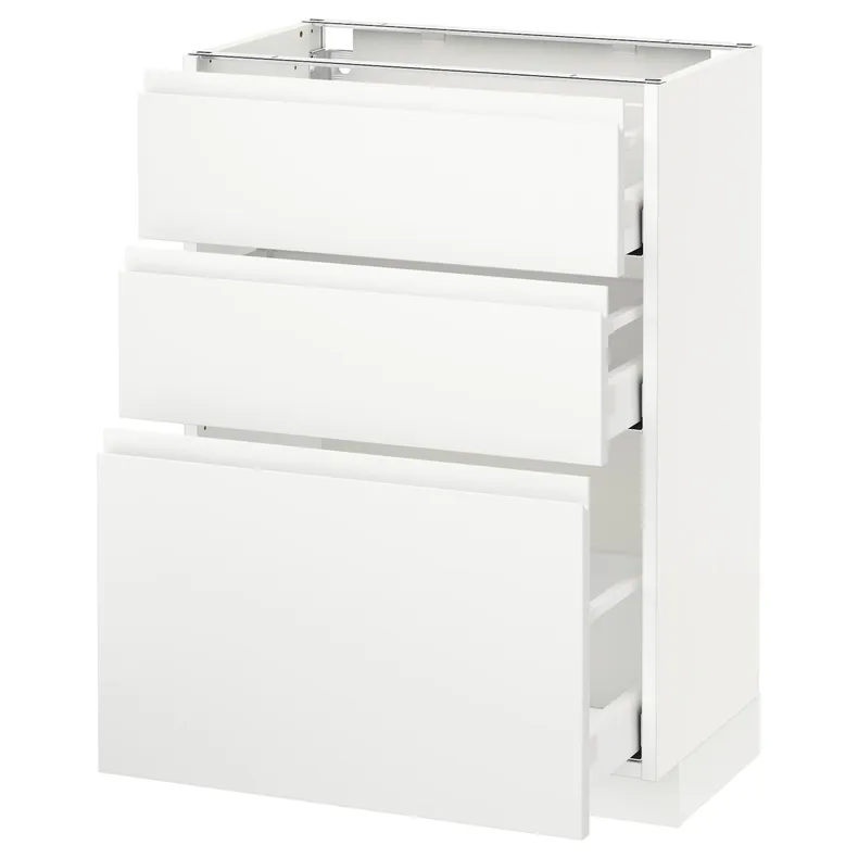 IKEA METOD МЕТОД / MAXIMERA МАКСИМЕРА, напольный шкаф с 3 ящиками, белый / Воксторп матовый белый, 60x37 см 391.128.36 фото №1