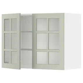 IKEA METOD МЕТОД, навесной шкаф / полки / 2стеклян двери, белый / светло-зеленый, 80x60 см 894.864.61 фото