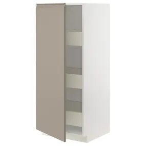 IKEA METOD МЕТОД / MAXIMERA МАКСИМЕРА, высокий шкаф с ящиками, белый / матовый темно-бежевый, 60x60x140 см 394.918.08 фото