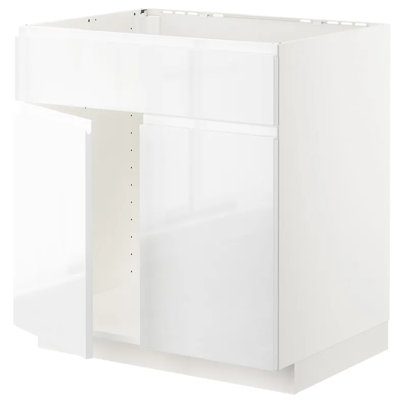 IKEA METOD МЕТОД, підлог шафа д / мийки / 2 двер / фрон пан, білий / ВОКСТОРП глянцевий / білий, 80x60 см 294.682.81 фото №1