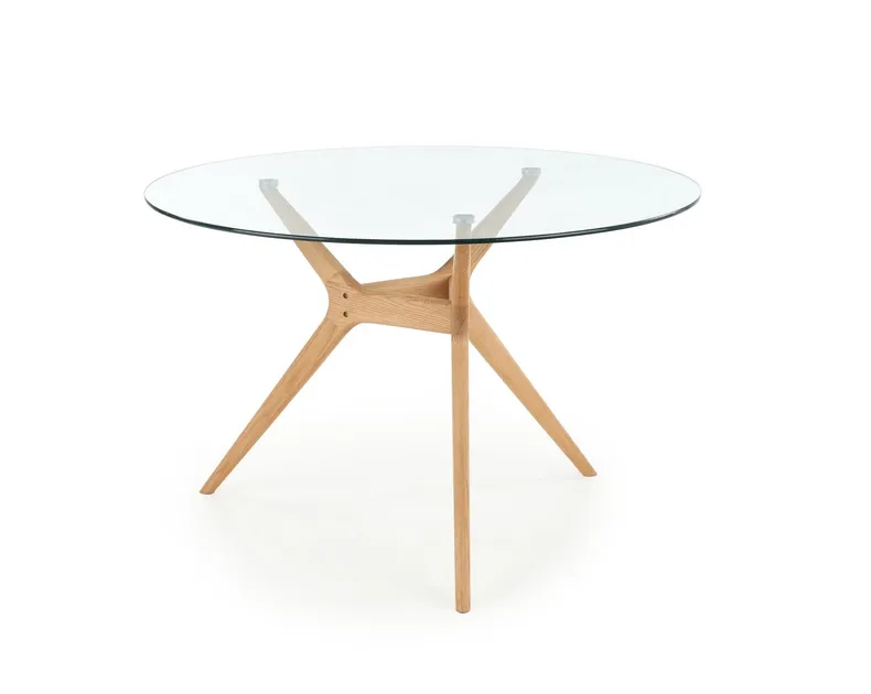 Стекляный стол кухонный HALMAR ASHMORE 120x77 см, столешница - прозрачная, ножка - натуральная фото №10