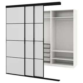 IKEA SKYTTA СКЮТТА / PAX ПАКС, гардеробная с раздвижными дверями, черный / Хокксунд светло-серый глянцевый, 226x160x240 см 095.281.39 фото