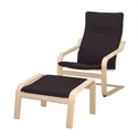 IKEA POÄNG ПОЭНГ, кресло с табуретом для ног, Шпон дуба, окрашенный в белый / черный цвет 794.842.07 фото thumb №1