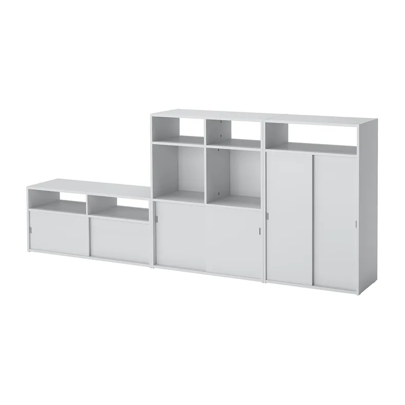 IKEA SPIKSMED СПИКСМЕД, шкаф для ТВ, комбинация, светло-серый, 234x32x96 см 495.652.38 фото №1