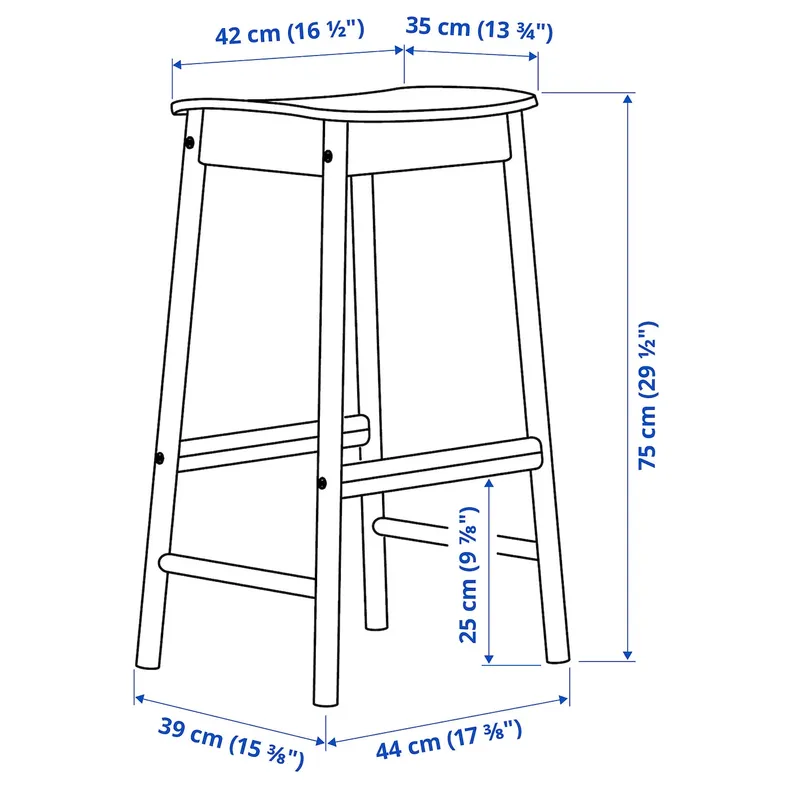 IKEA RÖNNINGE РЕННІНГЕ, барний стілець, береза, 75 см 905.112.33 фото №8