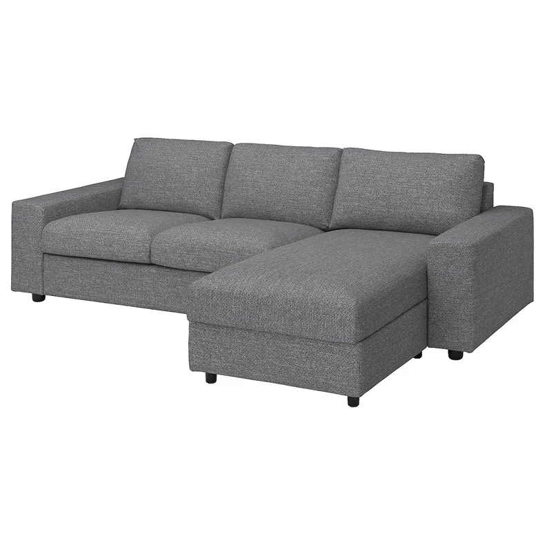IKEA VIMLE ВИМЛЕ, 3-местный диван с козеткой, с широкими подлокотниками/Lejde серо-черный 394.328.14 фото №1