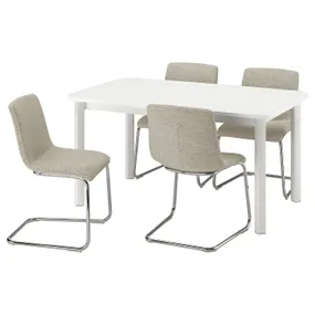 IKEA STRANDTORP СТРАНДТОРП / LUSTEBO ЛУСТЕБУ, стіл+4 стільці, білий/вишнево-бежевий/коричневий, 150/205/260 см 895.689.37 фото