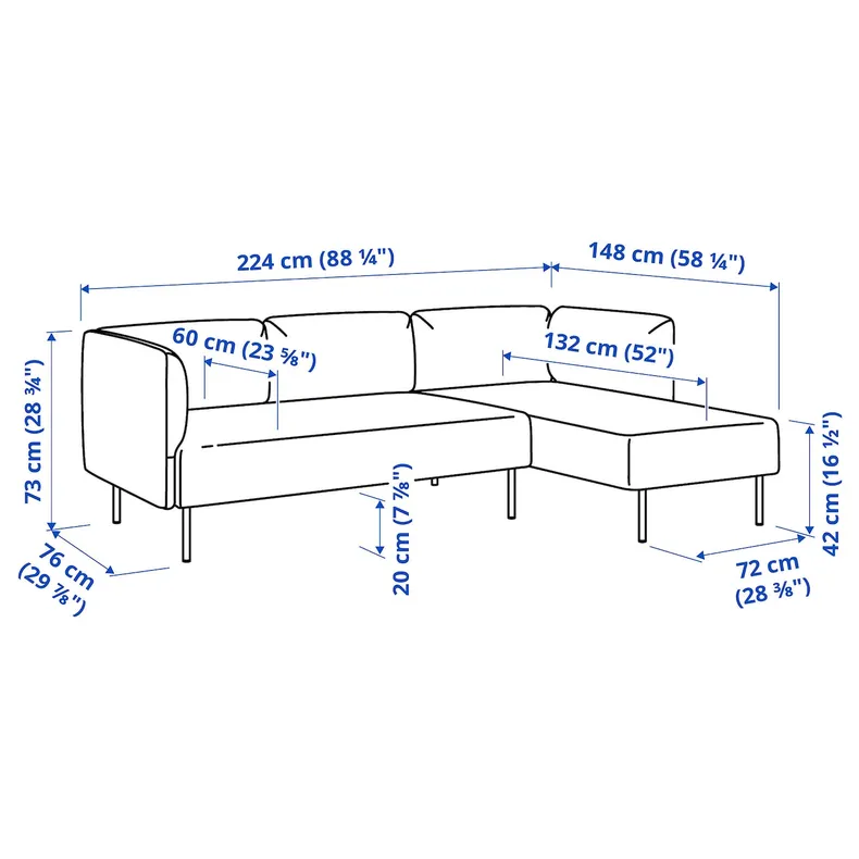 IKEA LILLEHEM, 3-местный модульный диван с шезлонгом, Омедненный/темно-серый металл 095.638.49 фото №5