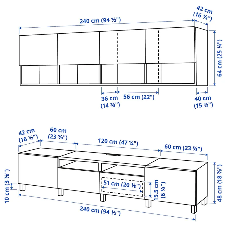 IKEA BESTÅ БЕСТО, шкаф для ТВ, комбинация, белый / Вястервикен / Стуббарп темно-серый, 240x42x230 см 794.213.90 фото №9