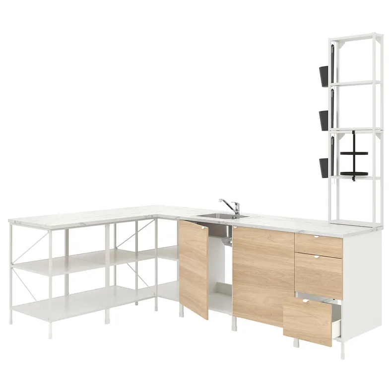 IKEA ENHET ЭНХЕТ, угловая кухня, белый / имит. дуб 493.382.41 фото №1