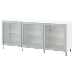 IKEA BESTÅ БЕСТО, комбинация для хранения с дверцами, белый Glassvik / Ösarp / светлый серо-голубой Прозрачное стекло, 180x42x74 см 094.217.70 фото