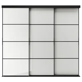 IKEA SKYTTA СКЮТТА / HOKKSUND ХОККСУНД, дверь раздвижная, комбинация, черный / светло-серый глянцевый, 226x205 см 694.227.43 фото