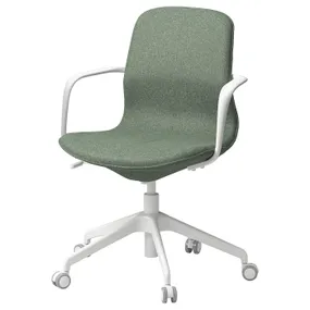 IKEA LÅNGFJÄLL ЛОНГФЬЕЛЛЬ, рабочий стул с подлокотниками, Окрашенный в зеленый/серый/белый цвет 995.068.16 фото