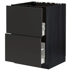 IKEA METOD МЕТОД / MAXIMERA МАКСИМЕРА, напольный шкаф п / мойку+2фасада / 2 ящ, черный / никебо матовый антрацит, 60x60 см 794.978.32 фото