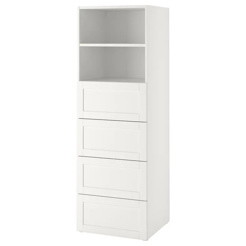 IKEA SMÅSTAD СМОСТАД / PLATSA ПЛАТСА, книжкова шафа, білий з каркасом / з 4 шухлядами, 60x57x181 см 093.964.26 фото №1