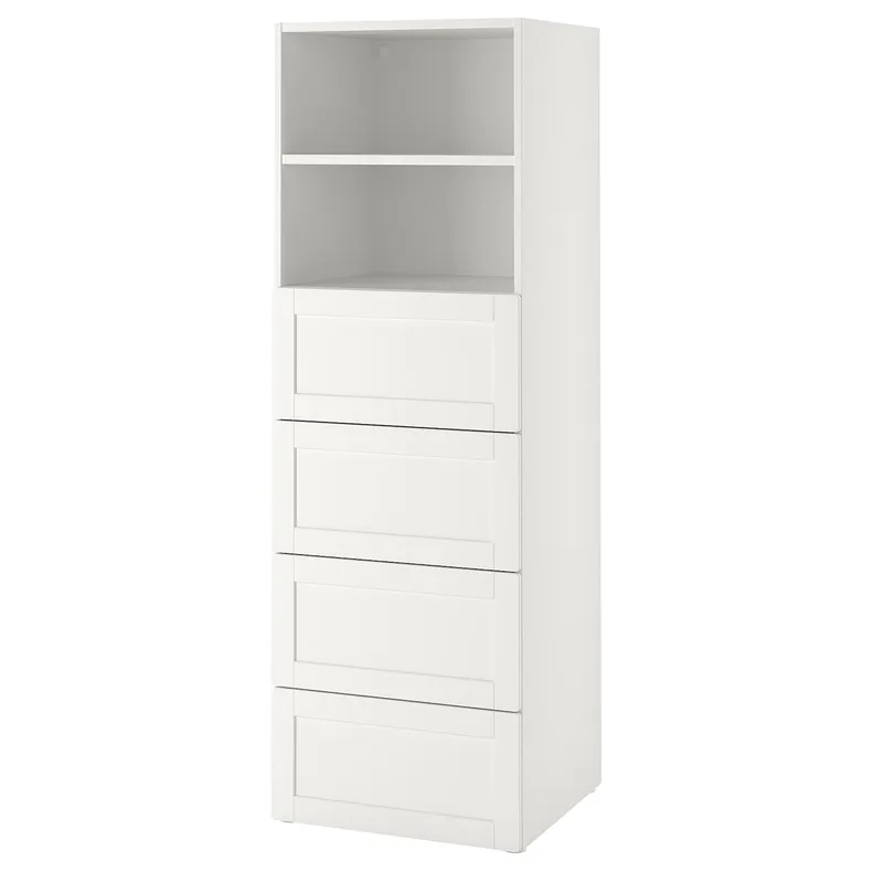 IKEA SMÅSTAD СМОСТАД / PLATSA ПЛАТСА, стеллаж, Белая рама с 4 выдвижными ящиками, 60x57x181 см 093.964.26 фото №1