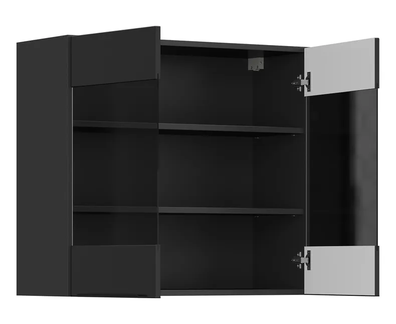 BRW Верхня кухонна шафа Sole L6 80 см з вітриною чорний матовий, чорний/чорний матовий FM_G_80/72_LV/PV-CA/CAM фото №3