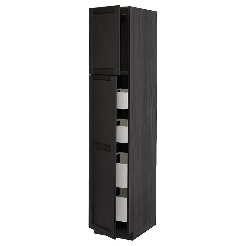 IKEA METOD МЕТОД / MAXIMERA МАКСИМЕРА, высокий шкаф / 2дверцы / 4ящика, черный / Лерхиттан с черными пятнами, 40x60x200 см 194.620.91 фото №1