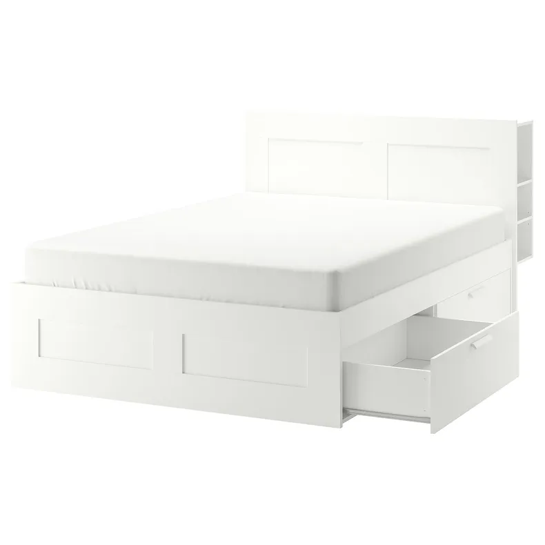 IKEA BRIMNES БРИМНЭС, каркас кровати с изголовьем, белый / Линдбоден, 160x200 см 094.948.89 фото №1