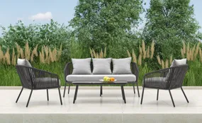 Садовий комплект HALMAR ROCCA (диван + два крісла + столик), темно-сірий / світло-сірий фото
