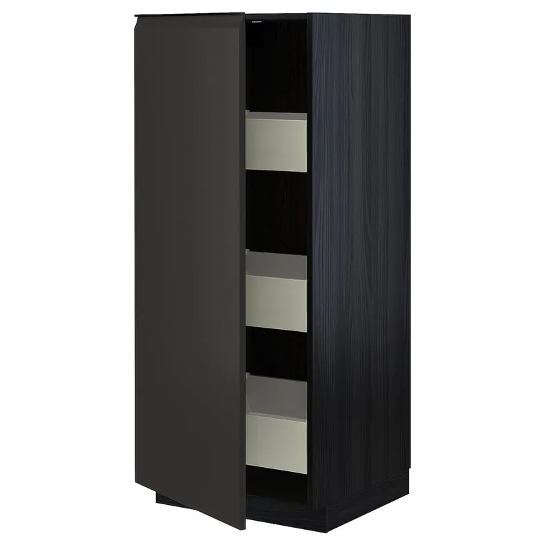 IKEA METOD МЕТОД / MAXIMERA МАКСИМЕРА, высокий шкаф с ящиками, черный / матовый антрацит, 60x60x140 см 594.954.43 фото №1