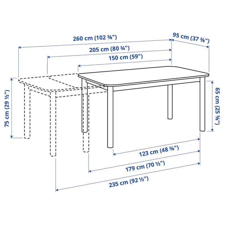 IKEA STRANDTORP СТРАНДТОРП, раздвижной стол, белый, 150 / 205 / 260x95 см 404.872.78 фото №5