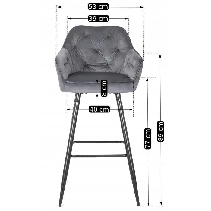 Барный стул бархатный MEBEL ELITE SALEM Velvet, серый / черный фото №11