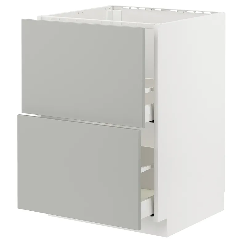 IKEA METOD МЕТОД / MAXIMERA МАКСІМЕРА, підлог шафа д / мийки+2 фр пан / 2 шух, білий / Хавсторп світло-сірий, 60x60 см 595.381.88 фото №1