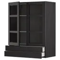 IKEA METOD МЕТОД / MAXIMERA МАКСИМЕРА, навесной шкаф / 2 стекл двери / 2 ящика, черный / Лерхиттан с черными пятнами, 80x100 см 394.531.99 фото thumb №1