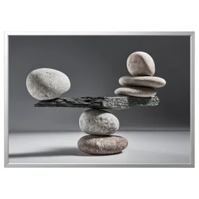 IKEA BJÖRKSTA БЬЁРКСТА, картина с рамой, балансирующие камни / серебро, 140x100 см 695.089.06 фото