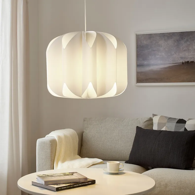 IKEA MOJNA МОЙНА, абажур для подвесн светильника, ткань / белый, 47 см 304.518.64 фото №4