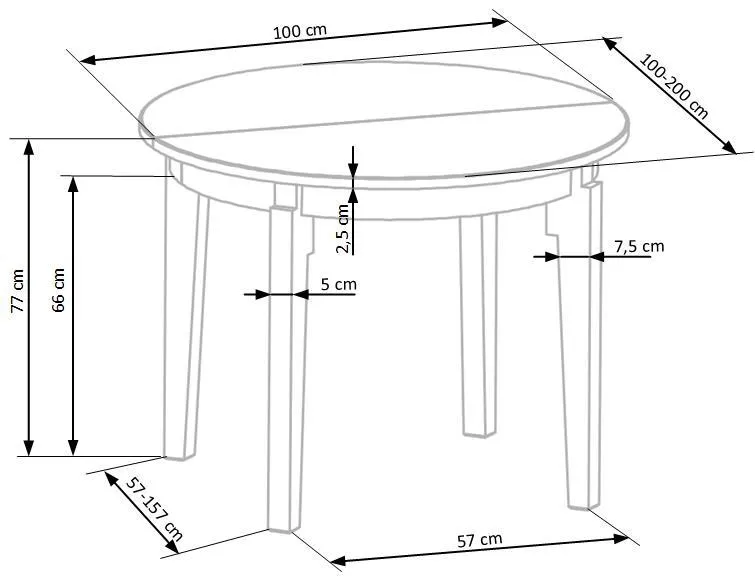 Обеденный стол раскладной HALMAR SORBUS 100-200x100 см, столешница - медовый дуб, ножки - графит фото №15