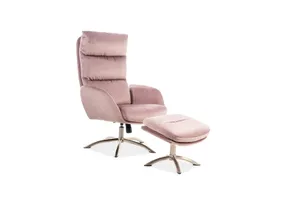 Крісло м'яке  з підставкою для ніг оксамитове SIGNAL MONROE Velvet, Bluvel 52 - античний рожевий фото