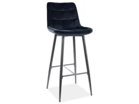 Барный стул бархатный, хокер SIGNAL CHIC H-1, Bluvel 19 - черный фото