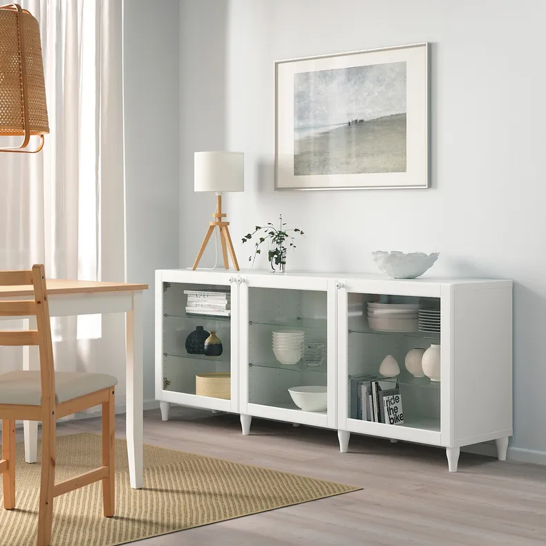 IKEA BESTÅ БЕСТО, комбинация для хранения с дверцами, белый / Оствик / Каббарп белое прозрачное стекло, 180x42x74 см 293.849.03 фото №5