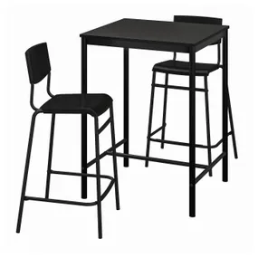 IKEA SANDSBERG САНДСБЕРГ / STIG СТИГ, барный стол и 2 барных стула, чёрный/черный, 67x67 см 294.702.17 фото