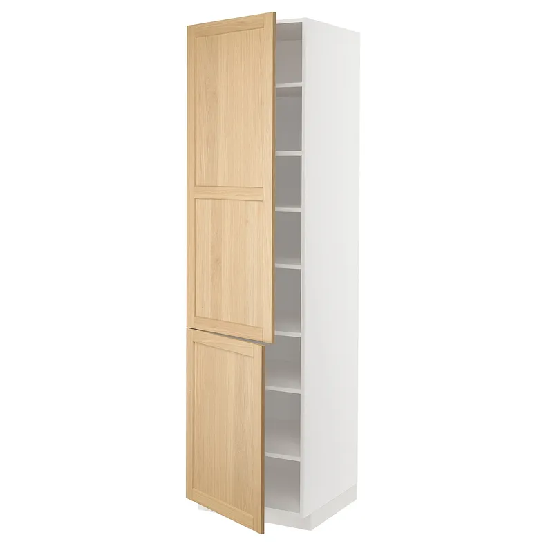 IKEA METOD МЕТОД, висока шафа із полицями / 2 дверцят, білий / ФОРСБАККА дуб, 60x60x220 см 495.094.12 фото №1