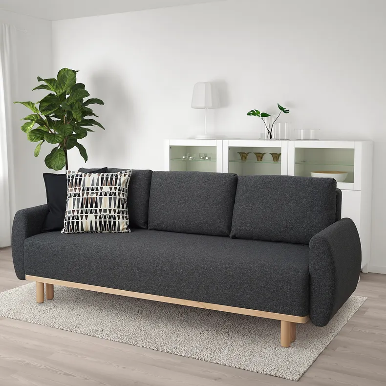 IKEA GRUNNARP ГРУННАРП, 3-місний диван-ліжко, Gunnared темно-сірий 704.281.12 фото №2