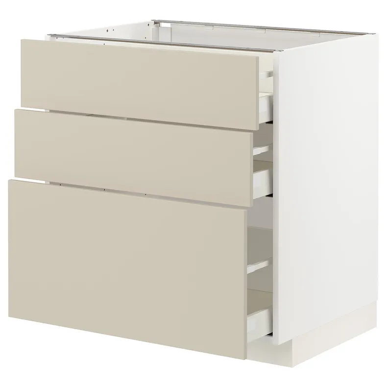 IKEA METOD МЕТОД / MAXIMERA МАКСИМЕРА, напольный шкаф с 3 ящиками, белый / гавсторпский бежевый, 80x60 см 494.267.04 фото №1
