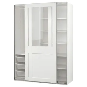 IKEA PAX ПАКС / GRIMO ГРИМО, гардероб, комбинация, белый / прозрачное стекло белый, 150x66x201 см 595.022.31 фото