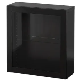 IKEA BESTÅ БЕСТО, секція полиць зі скляними дверцятам, чорно-коричневий/СІНДВІК чорно-коричневий прозоре скло, 60x22x64 см 090.469.37 фото